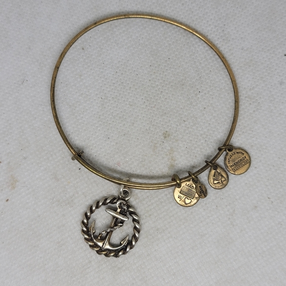 Alex and Ani Nautical Anchor Charm Bangle in Gold-Tone Brass - Picture 1 of 6